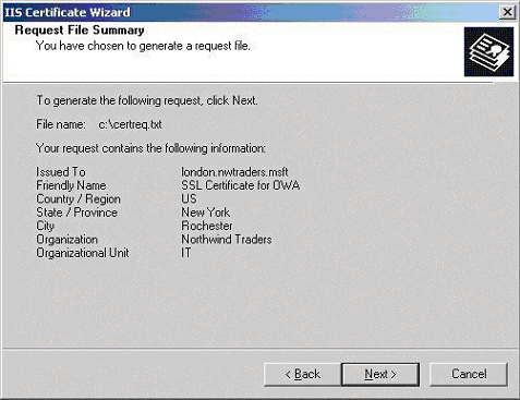 IIS Certificate Wizard - Request File Summary